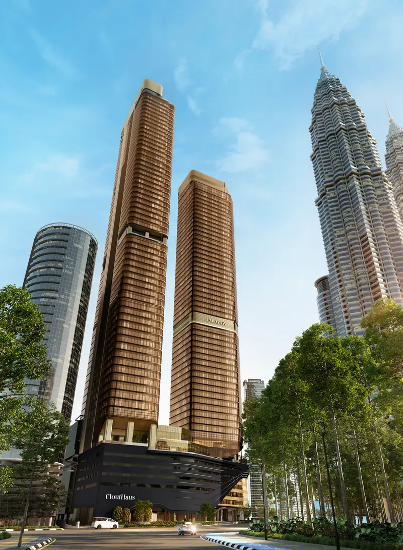 Fasad menara CloutHaus Residences di Kuala Lumpur