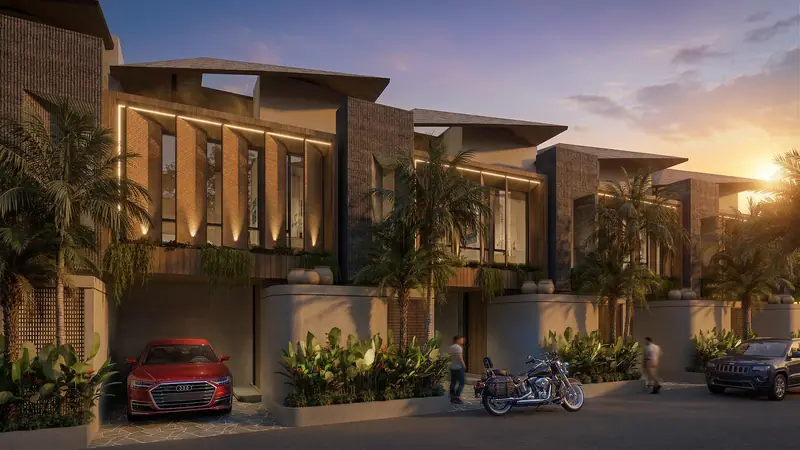 Deretan villa Balsa 2 kamar Kana Hills saat senja