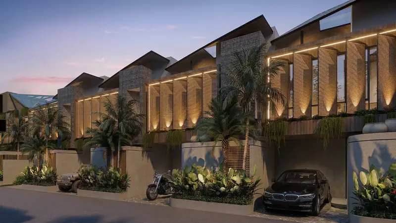 Eksterior villa Balsa 2 kamar dari sudut jalan kawasan