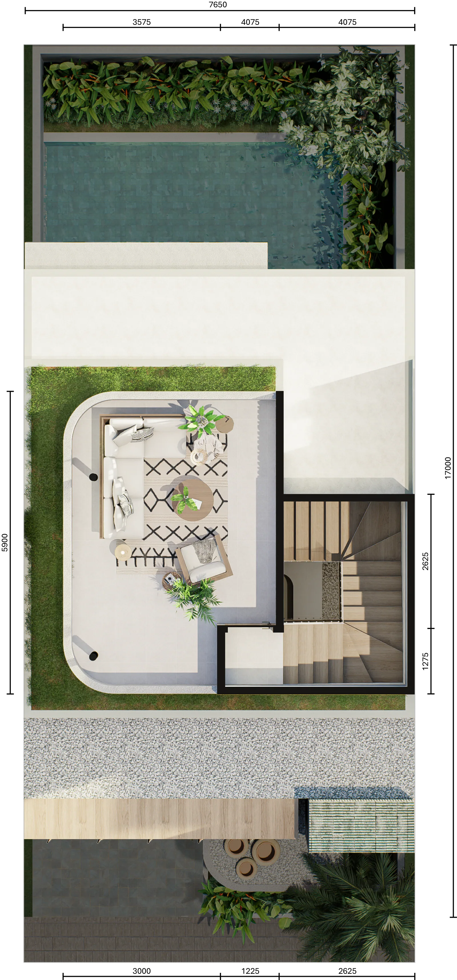Denah rooftop Balsa 2BR dengan dimensi