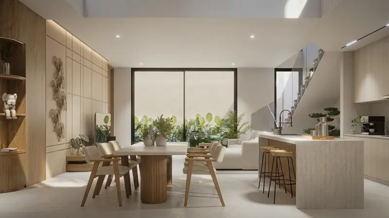 Ruang makan dan dapur villa 3 kamar
