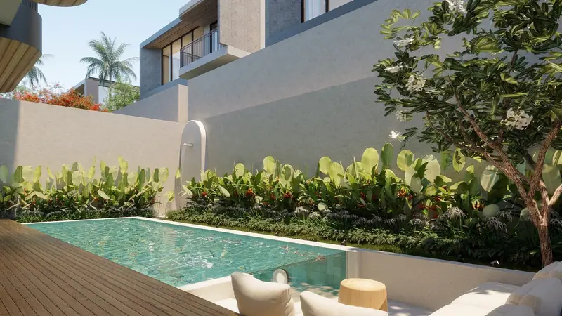 Kolam renang pribadi villa 3 kamar pada siang hari