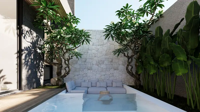 Sunken sofa di tepi kolam renang